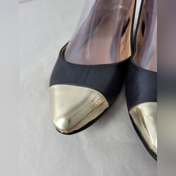 Restricted Leather Ballet Flat Shoes Black Gold Cap Two Tone Formal Slip On 6 - Picture 5 of 10